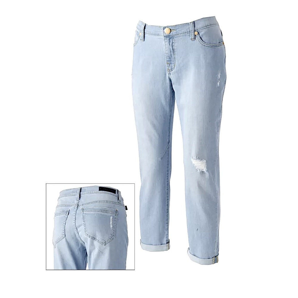 Distressed boyfriend light wash jeans